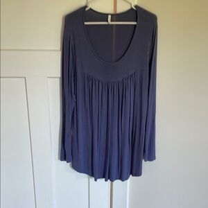 Blue Long Sleeve Pleated Tunic
